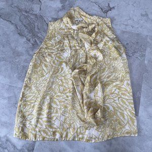 CAbi 100% Silk Sleeveless Yellow Tie Neck Moonbeam Blouse‎ Top 801 Size Small